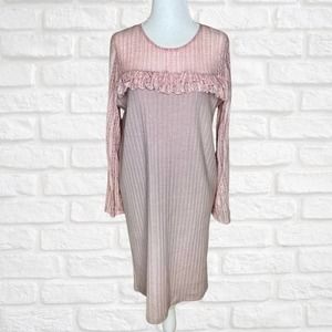 Anthro KAS New York 3/4-Sleeve Textured Lace Dress Pink/Blush Size Medium NWT